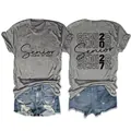 Front and back design detail of the grey Senior Class of 2027 women's round neck t-shirt - S / Tops / Dark Gray (Black Print)