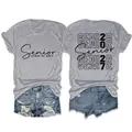 Maglietta in cotone grigio da donna con vista fronte e retro e stampa Senior Class 2027 - Taglia S / Top / Grigio chiaro