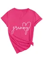 Detalle de camiseta fucsia de mujer con cuello en V y estampado de grammy - S / Tops / Rosa rojo