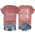 T-shirt a maniche corte da donna con stampa Senior Class of 2027 in colore rosso mattone. - Taglia S / Top / Oro rosa
