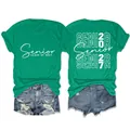 T-shirt verde scollo rotondo maniche corte Senior Class of 2027 da donna con shorts - Taglia S / Top / Verde Scuro