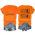 T-shirt arancione a maniche corte con stampa grafica Senior Class of 2027 casual - Taglia S / Top / Arancione