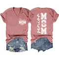 Detailed front and back view of mauve V-neck T-shirt with Senior Mom 2027 prints - Rose Gold (White Font)