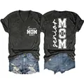 Detailed front and back view of charcoal gray Senior Mom 2027 V-neck leisure T-shirt for women - Heater Grey (White Font)