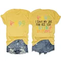 T-shirt gialla da donna a maniche corte con stampa grafica I Love My Job, casual - Taglia S / Top / Giallo