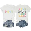 T-shirt bianca casual da insegnante con citazione I Love My Job e disegni di bambini - Taglia S / Top / Bianco