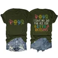 Vista dettagliata fronte e retro della t-shirt oliva con la stampa I Love My Job. - Taglia S / Top / Verde militare