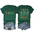 Vista fronte e retro della maglietta verde da donna con scritta 'I Love My Job' e bambini - Taglia S / Top / verde retrò