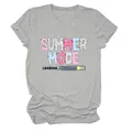 Casual grey crew neck t-shirt featuring a colorful 'Summer Mode Loading' graphic print - S / Tops / Light Gray