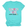 Turquoise women's short sleeve T-shirt with "Summer Mode Loading" graphic print. - S / Tops / Deep Water Blue
