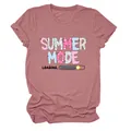 Close-up of Summer Mode Loading graphic on mauve cotton t-shirt with crew neck. - S / Tops / Rose Gold (Black Text)