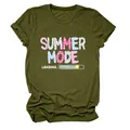 Macro view of olive green women's casual T-shirt with Summer Mode Loading print - S / Tops / Army Green