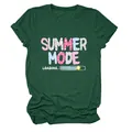Detail view of Summer Mode Loading print on dark green women's crew neck T-shirt - S / Tops / Retro Green (White Text)