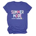 Blue women's crew neck T-shirt featuring a colorful 'Summer Mode Loading' text print. - S / Tops / Vintage Blue