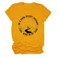 Détail d'un t-shirt jaune pour femme avec imprimé graphique Dark Desert Highway - S / Hauts / Jaune Moutarde (Impression Noire)
