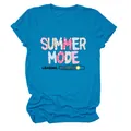Cyan blue women's round neck T-shirt with 'Summer Mode Loading' graphic print - S / Tops / Lake Blue