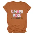 Close-up of burnt orange T-shirt featuring a Summer Mode Loading graphic print. - S / Tops / Burnt Orange (Black Text)