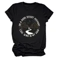 Détail du t-shirt noir pour femme avec motif de scène nocturne de désert et col rond - S / Hauts / Noir