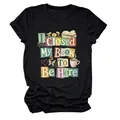 Women's black round neck t-shirt with I Closed My Book To Be Here graphic print - S / Tops / Black