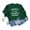 Detail van een donkergroene pullover sweatshirt met witte Hockey Is My Favorite Season tekst - S / Tops / Donkergroen (Witte Print)