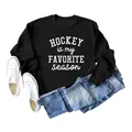 Detail of black sweatshirt featuring 'Hockey is my Favorite Season' white print - Black (White Print)