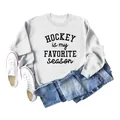 Close-up of white crewneck sweatshirt with Hockey Is My Favorite Season slogan - White (Black Print)