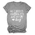 Grey casual T-shirt with 'All I Need Is Coffee and My Dog' graphic print - S / Tops / Dark Gray