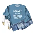 Comfortable blue crewneck sweatshirt with 'Hockey Is My Favorite Season' print detail. - Blue (White Print)