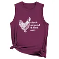 Burgundy sleeveless cotton vest with funny chicken and cluck around and find out print - Fuschia