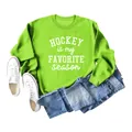 Levendig limoengroen sweatshirt met de witte Hockey Is My Favorite Season opdruk - S / Tops / Fluorescerend Groen (Witte Print)