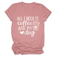 Λεπτομέρεια του ροζ μελανζέ T-shirt με το γραφικό All I Need Is Coffee And My Dog - S / Tops / Ροζ Χρυσό (Λευκή Γραμματοσειρά)