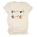Dettaglio maglietta da donna color crema con divertente grafica di undici gatti - Taglia S / Top / Colore sabbia