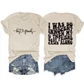 Μπροστινή και πίσω όψη μπεζ T-shirt με στρογγυλή λαιμόκοψη και χιουμοριστικό σλόγκαν - S / Tops / Χρώμα της Άμμου