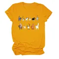 Dettaglio della t-shirt da donna giallo senape con divertente stampa di undici gatti sul retro - Taglia S / Top / giallo senape