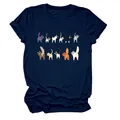 Dettaglio stampa gatto divertente su t-shirt blu scuro a maniche corte da donna - Taglia S / Top / Blu Notte