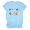 Stampa grafica con undici gatti divertenti su t-shirt da donna azzurra a girocollo - Taglia S / Top / Azzurro