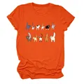 Dettaglio della stampa con gatti divertenti su t-shirt arancione da donna a girocollo. - Taglia S / Top / Arancione