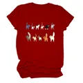 Vista dettagliata della t-shirt rossa a girocollo con stampa di undici gatti - Taglia S / Top / Rosso