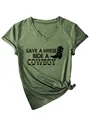 Detail van legergroen dames T-shirt met V-hals, grafische opdruk en zijwaartse knoop - S / Tops / Olijfgroen