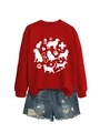 Detail of the veterinary themed print featuring cat and dog silhouettes on a red sweatshirt - S / Tops / Red Sweatshirt (White Font)