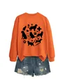 Close-up of orange sweatshirt featuring a medical themed cat and dog graphic print - Orange (Black Font)