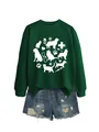Dark green crewneck sweatshirt featuring white cute cat and dog graphics with medical symbols - Dark Green Sweatshirt (White Font)