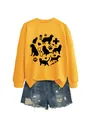 Yellow long-sleeve sweatshirt with cat and dog paw print design and denim shorts - Yellow Sweatshirt (Black Font)