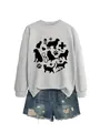 Detailed view of grey women's sweatshirt featuring black cat and dog medical themed print - Grey Sweatshirt (Black Font)