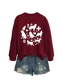 Close-up of a burgundy sweatshirt featuring a white pet medical theme graphic print - Wine Red Sweatshirt (White Font)