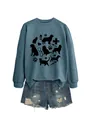 Close-up detail of the cute pet and medical theme graphic on this blue ladies sweatshirt - Blue (Black Font)