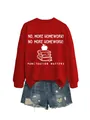 Red sweatshirt featuring 'No More Homework' print and Punctuation Matters slogan detail - S / Tops / Red (White Print)