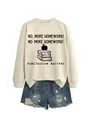 Detail of a cream crewneck sweatshirt with Punctuation Matters school-themed graphic. - Sand Sweatshirt (Black Text Pattern)