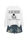 Close-up view of the "Punctuation Matters" slogan and book graphic on a white sweatshirt - White (Black Print)