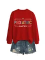 Dettaglio felpa girocollo rossa con design stampato Pediatric Nurse colorato. - Taglia S / Top / Rosso (Grafica Bianca)